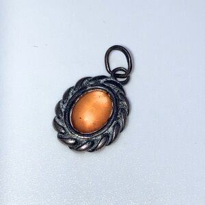 Vtg Sterling & Amber Cabochon Twisted Rope Setting Mini Pendant .7”